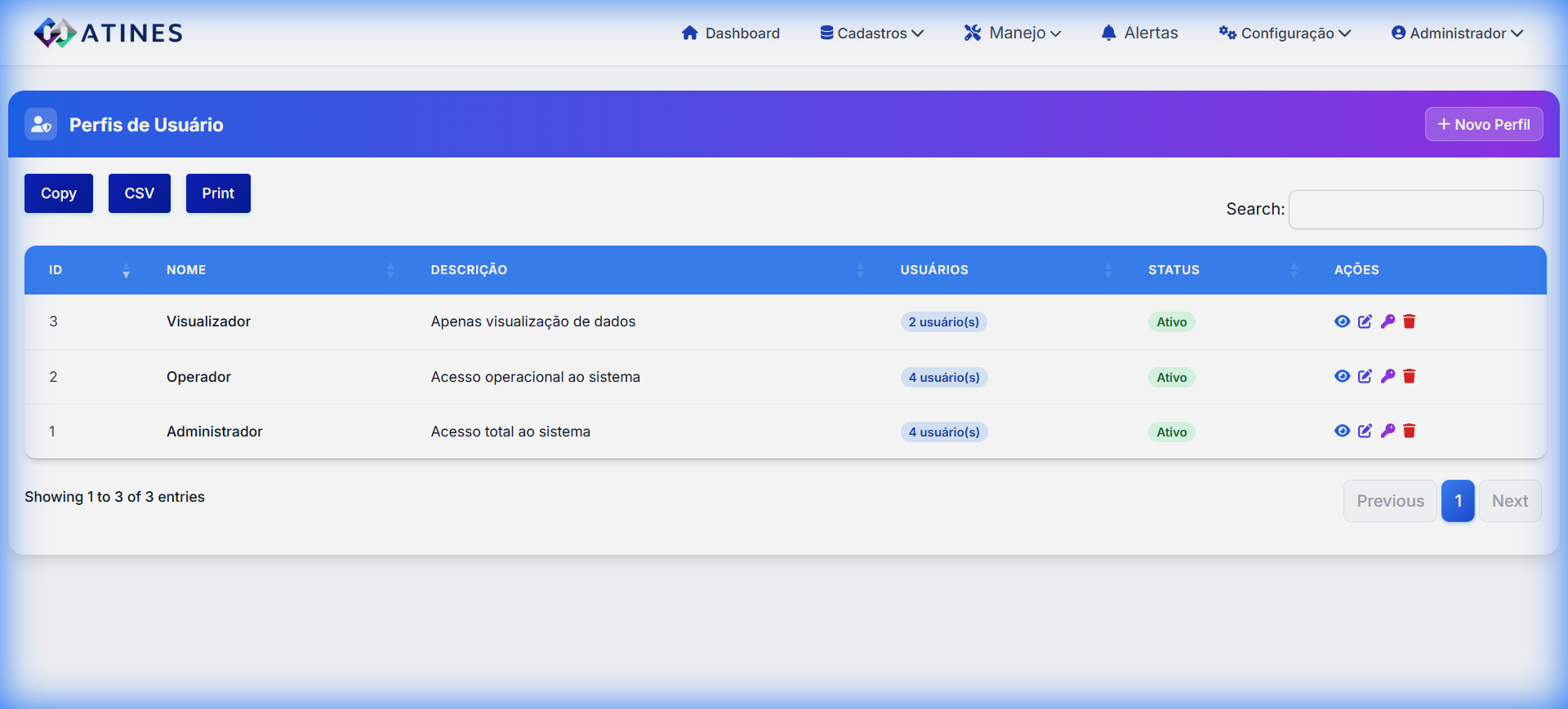 Lista de Perfis